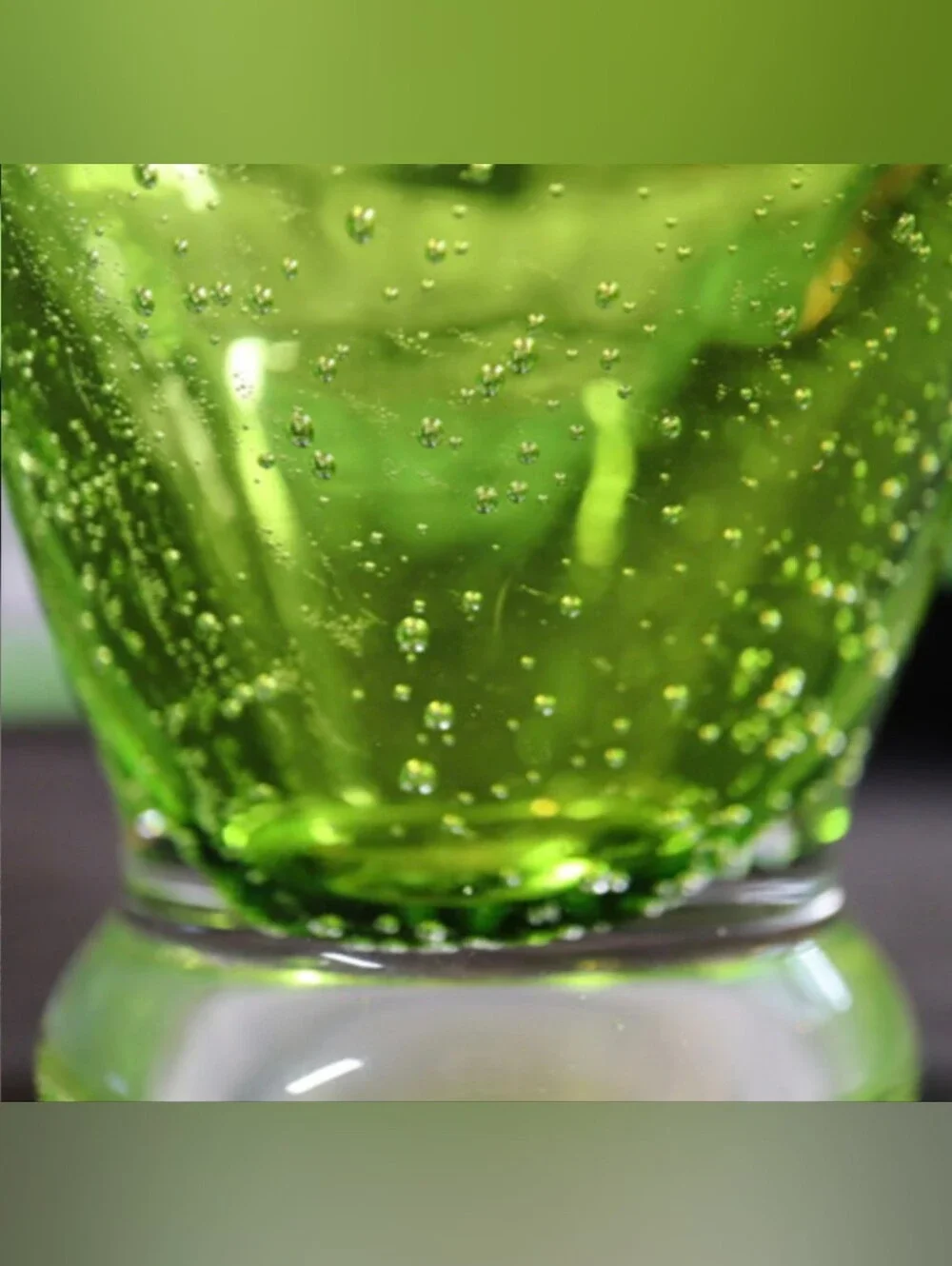 Unique Glowing Green Clear Bubble Handblown Footed Martini Cocktail Glass